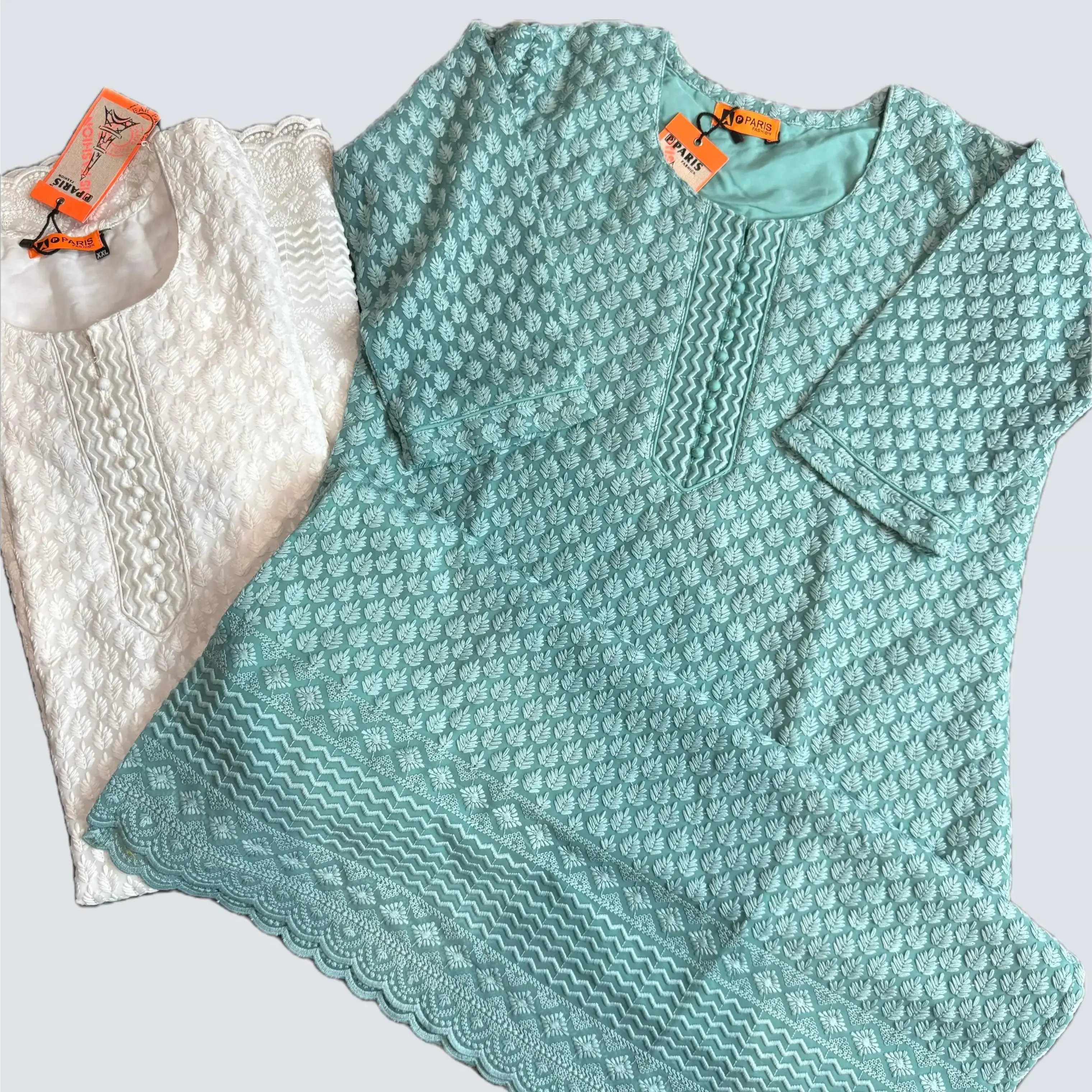 chicken (chikankari-style) embroidered kurti on georgette fabric