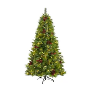 Nearly Natural 6' Christmas Tree w/Pine Cones 350 Clear LED