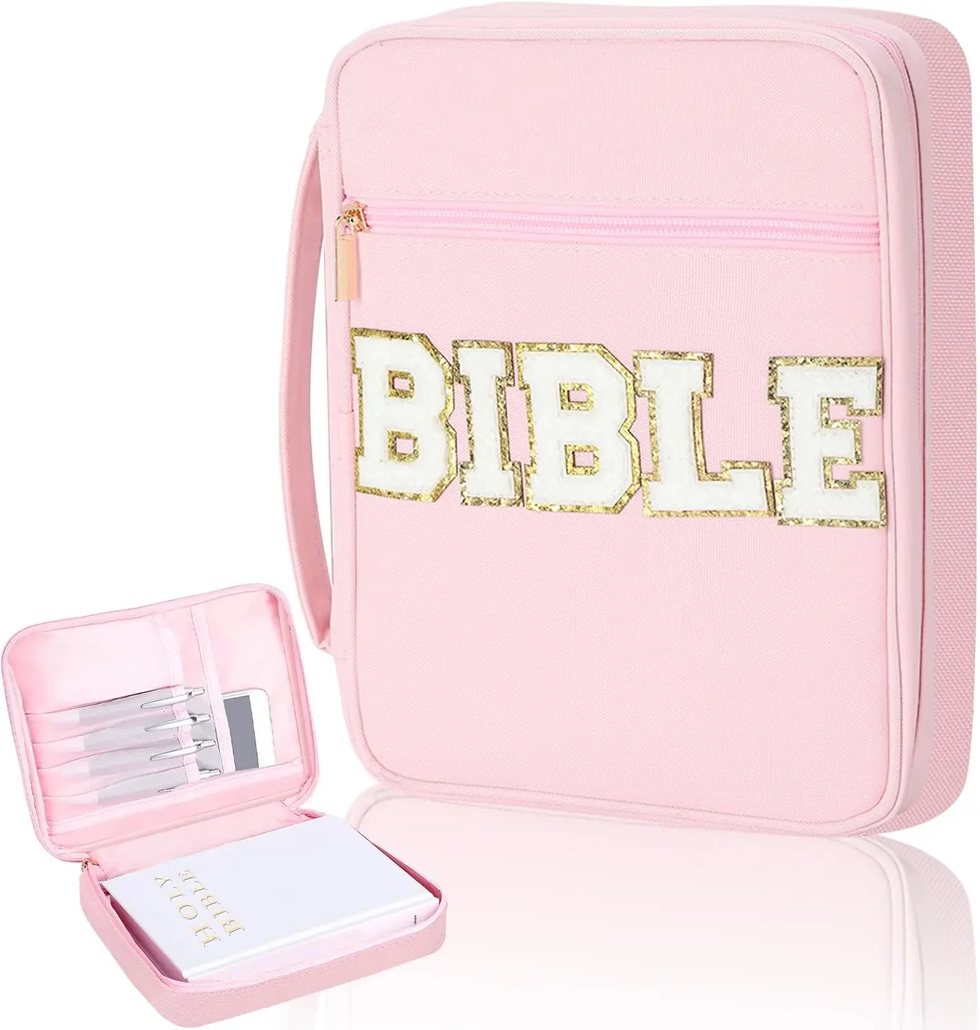 Bible Cover Case for Women Bible Study Supplies, Chenille Letter Preppy Bibles Bag Pouch Christian Gifts for Lady, Mom, Daughter, Friends, Church Study, Sunday School