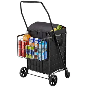 VEVOR Shopping Cart, Folding Grocery Utility Cart with Swivel Wheels, 90 LBS Large Load Capacity, Heavy Duty Rolling Laundry Basket Butler for Laundry, Shopping, Camping, Grocery, Luggage, BlackVEVOR Super Brand Day