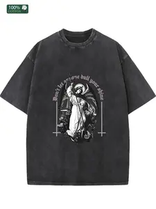 "Don't Let Anyone Dull Your Shine" Archangel Graphic T-Shirt, Vintage Washed Christian Tee, Gothic Streetwear Shirt