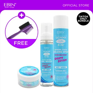 EBIN Sports Edition Wonder Curl Bond Edge Tamer + Curl Mousse + Holding Spray Bundle with Free Edge Brush | Enhanced Curl Definition, Extreme Hold, Sweatproof, Water-resistant