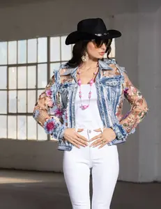 J’Adore Embroidered Denim & Lace Bohemian Jacket - Vintage Floral Statement Piece
