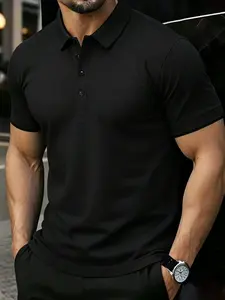 Men's Slim Fit Polo Shirts, Summer Business Casual Workwear Tees, Fitted Print Style, All Seasons, No Ca Prop 65