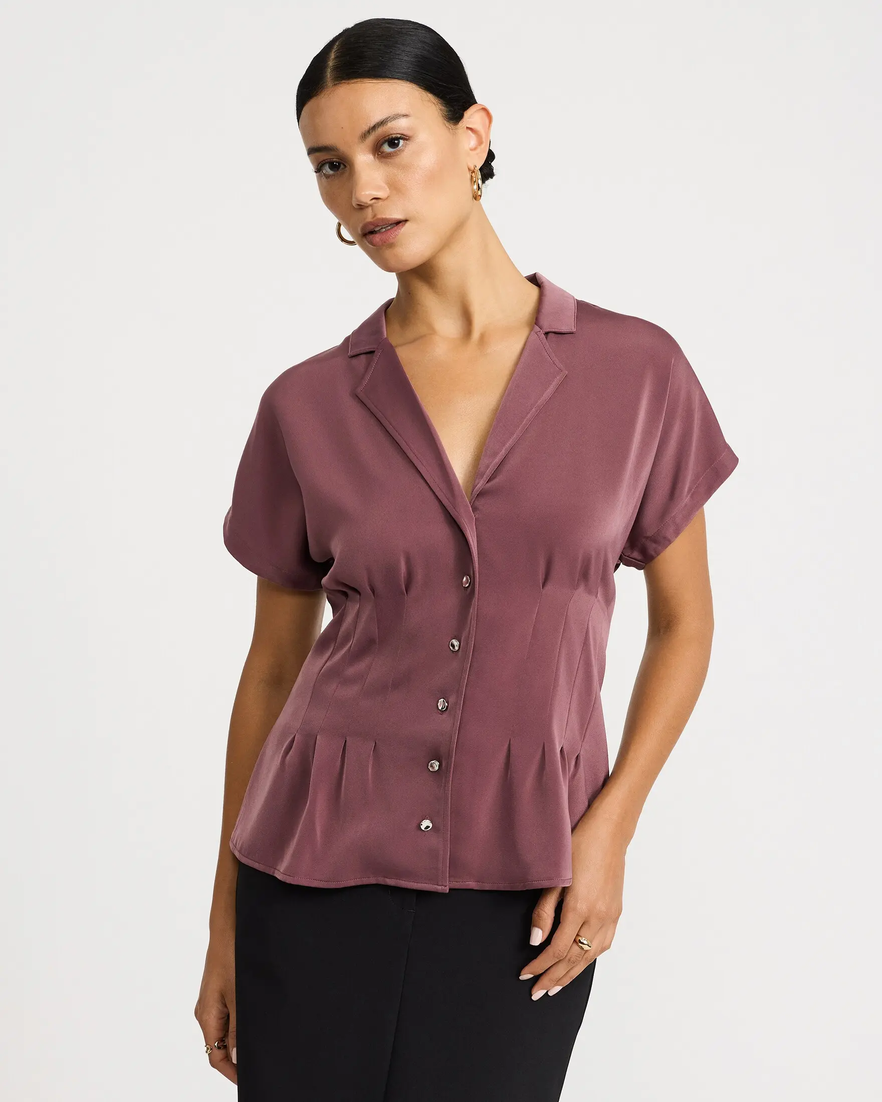 Express Pleated Waist Short Sleeve Shirt