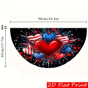 2D Flat Semi Circle Banner Flag Patriotic Heart Fireworks Black Background Pre Drilled For Hanging Holiday Yard Display Seasonal Home Decor independence day studio prop 250th anniversary usa fan flag print vibrant
