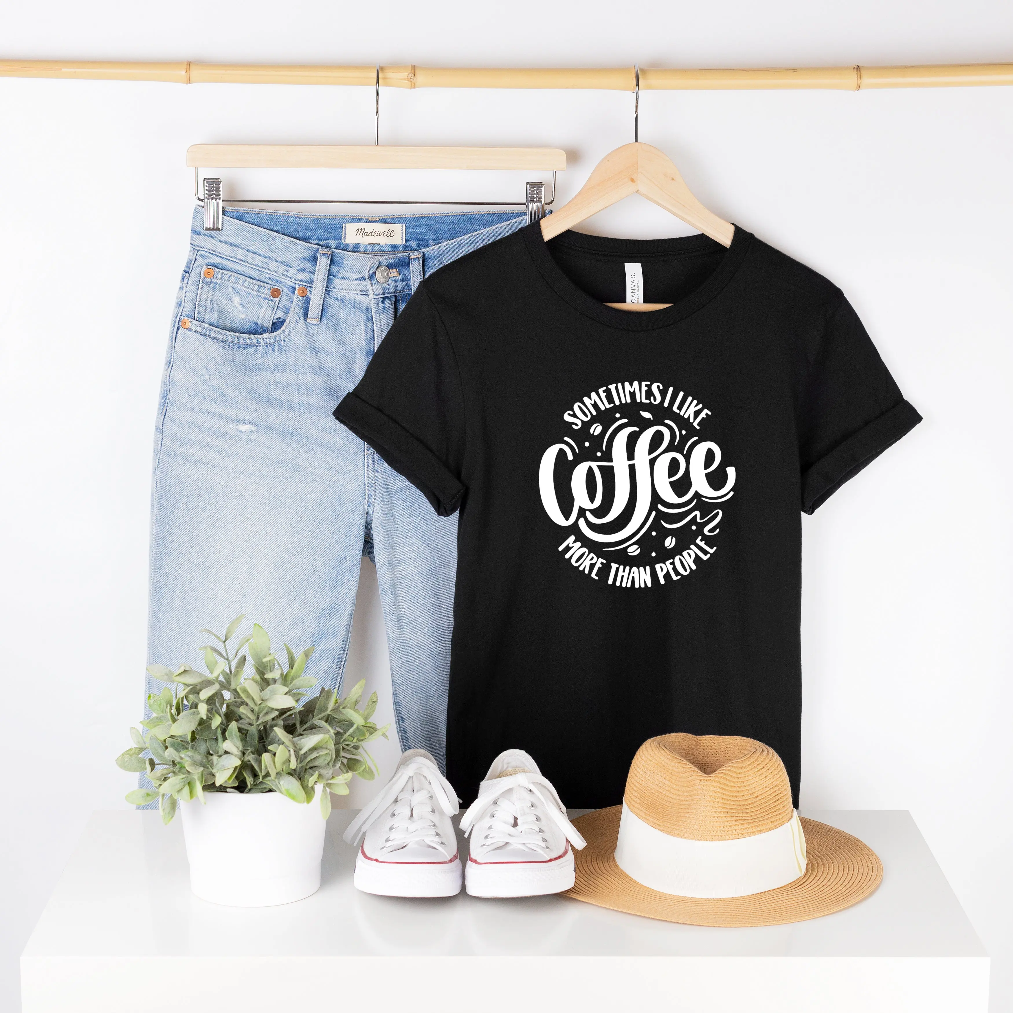 Madewell Graphic T-Shirt for Women, "Coffee More Than People" Casual Cotton Blend Top, Shortsleeve Crewneck with Unisex Sizing, XL, Tops, Lightweight