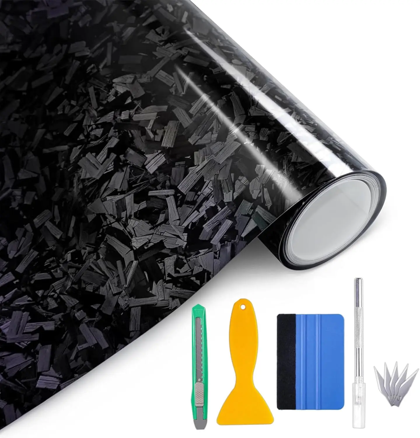 1ft x 5ft Forged Gloss Carbon Fiber Black Vinyl Wrap Roll Air Release Sticker Sheet Film DIY Decal Car Auto Vehicle Morotcycle Self Adhesive