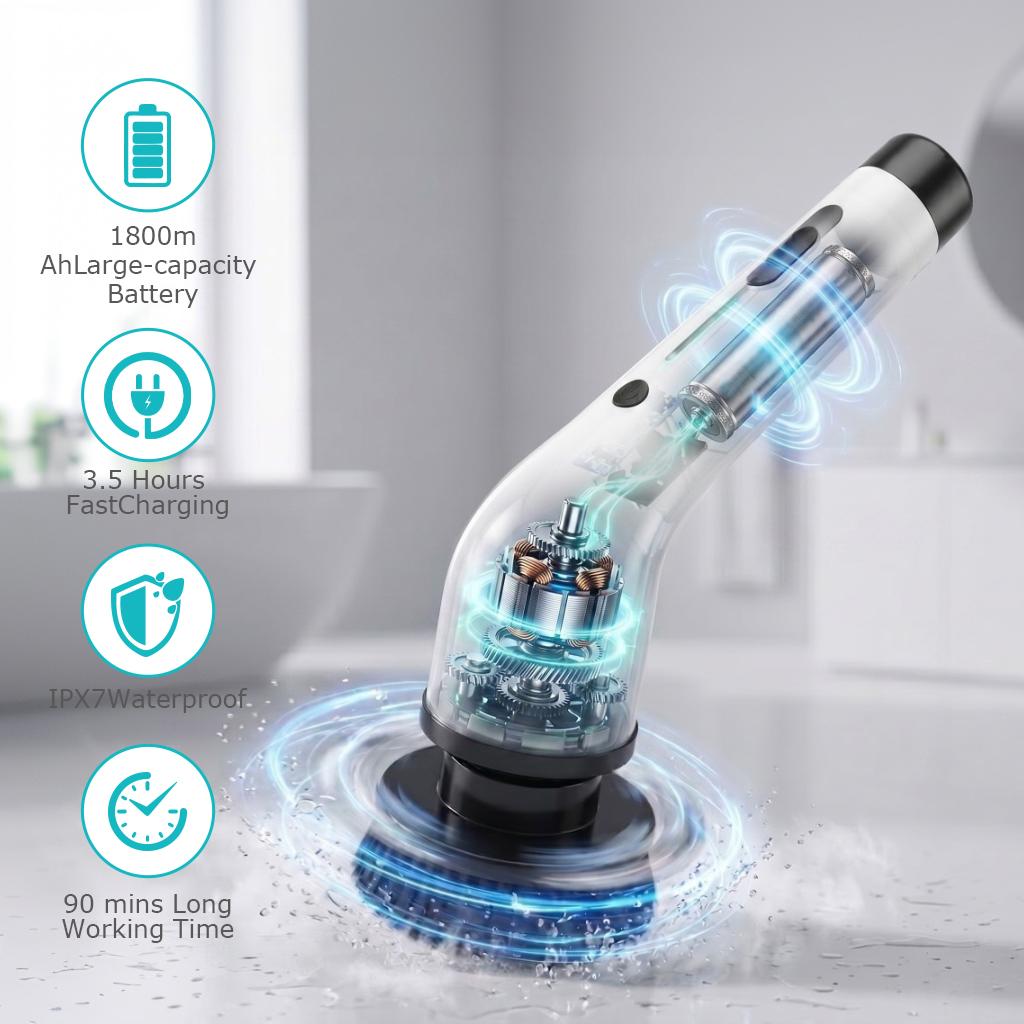 Electric Spin Scrubber, Cordless Shower Scrubber Full-Body IPX7 Waterproof, Electric Cleaning Brush with 4 Replaceable Brush Headsand 3 Adjustable Extension Handle, 2-Speed for Bathroom, Kitchen, Toilet, Window, Pool, tiktok shop deals