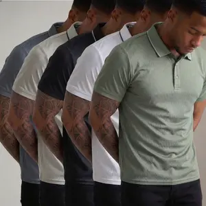 Pack of 5 new summer men’s short-sleeve shirts, available in multiple colors, classic solid-color design, versatile and stylish, men’s golf shirt, polo shirt, polo collar, sports casual shirt, weekend outings, knit fabric, pullover shirt