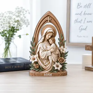 Blessed Mother Virgin Mary Decor, 3 Layered Wood Figurine with Floral Details, Christian Home Art,  Catholic Gift, Religious Figurine Spiritual, Home Decor Gift Idea