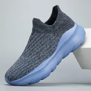 New Men's Lightweight Breathable Comfortable Sports Leisure Blue Knit Design Closed TrainerSneaker Running Athletic Boy Footwear Casual Walking Shoes Runner Training