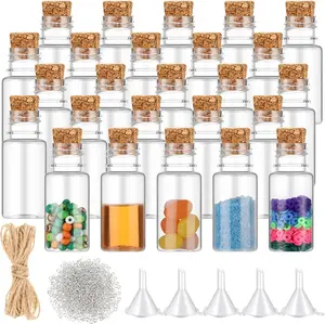 25set 10ml Mini Plastic Bottles with Corks Stoppers Eye Screws Funnels Small Potion Bottles Tiny Clear Sand Art Jar Wishing Vial for Birthday Party DIY Crafts Gift