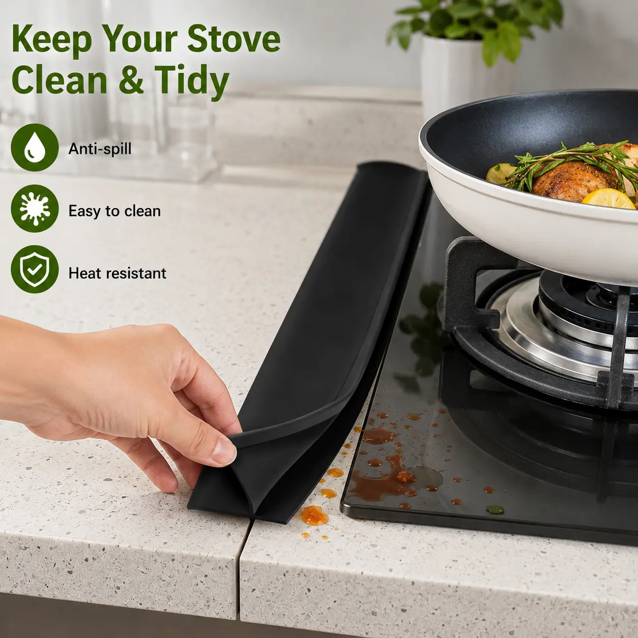 1-Count Silicone Stove Gap Strip - Smooth, Flexible, Non-slip, Cuttable Sealing Guard for Kitchen Cooktop and Countertop Seam, Kitchen Utensils Accessory