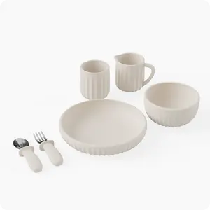 LittleKind's Henley Silicone Dinnerware Set Toddlers - Non-Toxic, BPA Free - Development-Led Design for Baby-Led Weaning - Neutral & Timeless Style