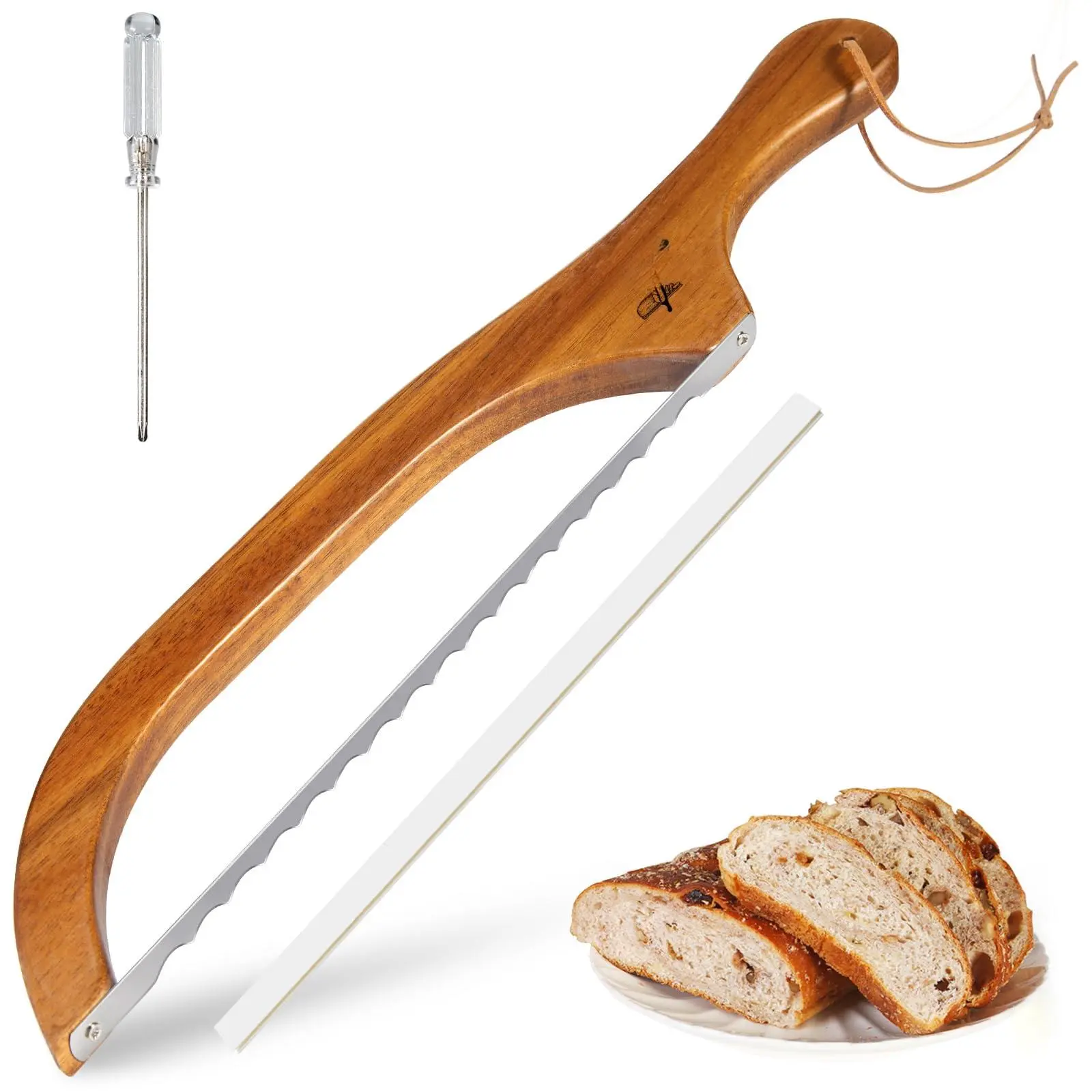 Wooden Bread Bow  16" Serrated Sourdough Stainless Steel Bagel Slicer For Homemade Bagels Baguettes And More