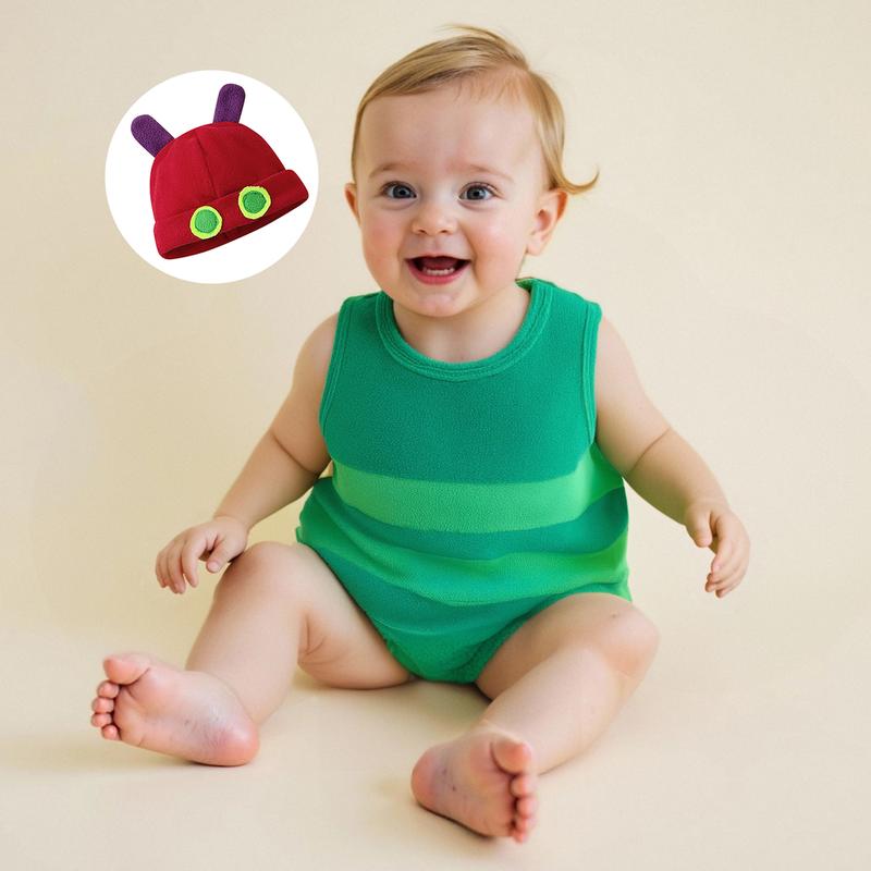 Toddler Newborn Baby Boy Girl Halloween Costume Caterpillar Costume Stripe Sleeveless Crewneck Romper + Hat 2Pcs Set My First Halloween Baby Boy Girl Outfit