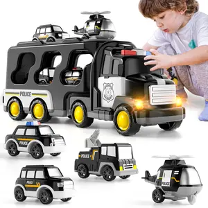 5 in 1 Carrier Truck Kit with Box Gift for Kids Educational Playset with 4 Cars,Birthday Gift Idea,Transporter Car,Construction Truck Toy Set for Ages 3 to 6 Educational Car Toy with Mini Vehicles and Storage Feature,Holiday Gift,Race Mode,kids christmas