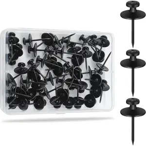 60Pcs Double Headed Nails for Hanging Pictures, Renter Friendly Decor Pictures Hanging Kit, Wall Hangers for Bathroom Living Room Office, Thumb Tacks for Tapestry Frame Art, Wall Mount-Black