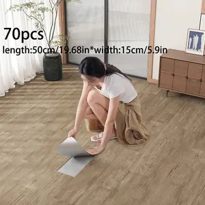 70-Piece Self-Adhesive PVC Flooring Tiles, Waterproof & Moisture-Resistant, Easy Peel-And-Stick Wood Grain Design, DIY Install Suitable for Home Office