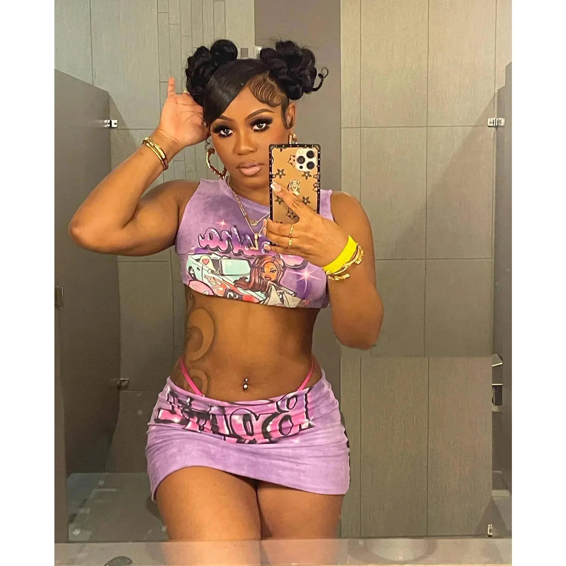 Y2K 2 Piece Crop Graphic T Shirts Two Piece Set