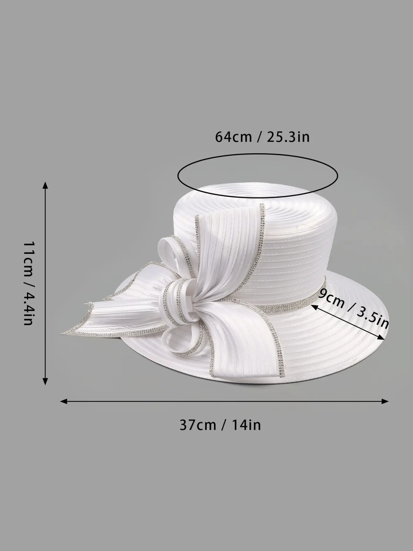 Elegant Bow Church Hat for Women, Vintage Satin Rhinestone  display picture 1