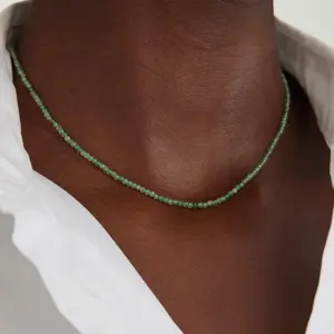 Natural Faceted Green Aventurine 2mm Tiny Beads Choker Healing Crystal Dainty Minimalist Women Girl Necklace Gift