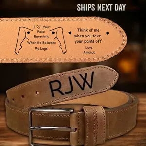 Personalized Engraved Premium Leather Belt -  Personal Inside Hidden Message - Best Selling Gift For Him - Ships Fast