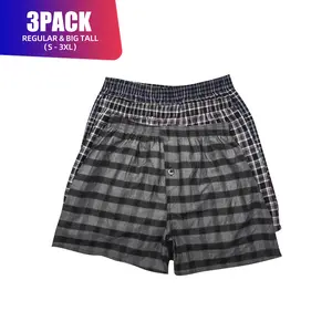3 Pack Men's Cotton Blend Boxer Shorts Random Mixed Color Woven Relaxed Fit Boxers Breathable Underwear Button Fly Pouch Elastic Waist Menswear