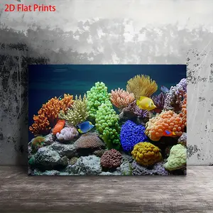 2D Flat Single Frame Vibrant Coral Reef Painting with Colorful Fish Canvas Art| Wooden Picture Frame, Ready to Hang, Perfect for Living Room, Bedroom, Kitchen, Home Decor, Art Decoration and Classic Style, Ideal for Halloween and Christmas Gifts