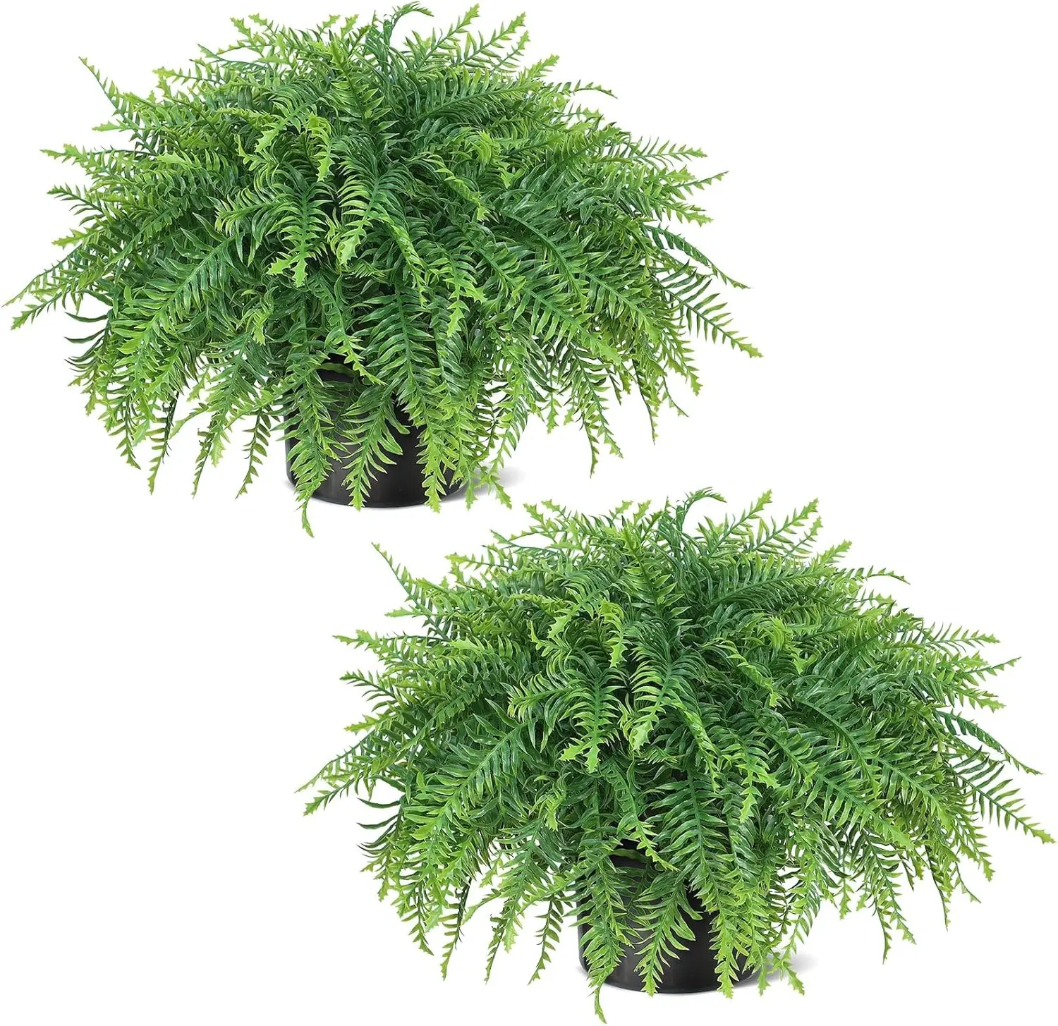 21" Artificial Ferns  Topiary - 2 Set for Front Porch Decoration, Boston Fern Potted  Faux Greenery Bush UV Resistant for Outdoor Indoor Door Garden Farmhouse  Decor (Green)