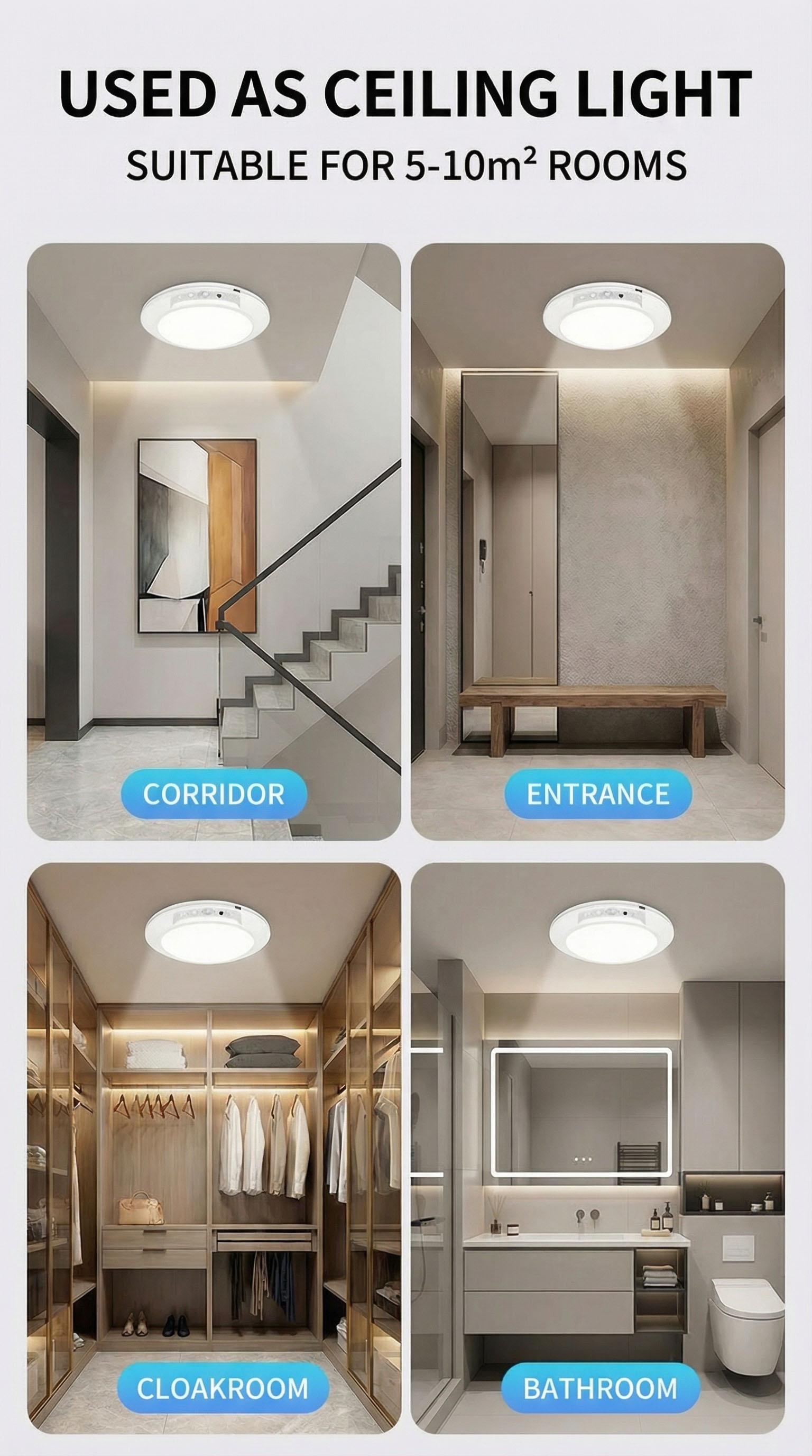Rechargeable Motion Sensor Ceiling Light with Remote - Magnetic Wireless Ceiling Light Battery Powered for Closet Shower Stairs Shed Hallway Porch Patio ect,Suitable for various scenarios, easy to install