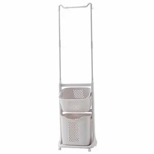 2-Tier/4-Tier Plastic Laundry Hamper Sorter with Hanging Bar Rolling Baskets Wheels Removable Stackable Cart for Small Space Dorm Closet Bathroom
