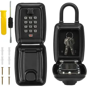 Key Lock Box for Outside,  Key Lockbox with 12-Digit Push Button Combination and Removable Shackle, Resettable Code  Safe Storage Box for Door Handle, House, Retail Store, Garage