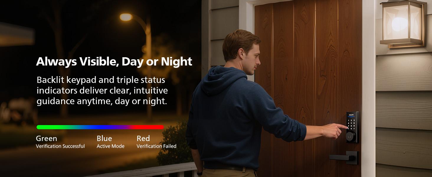 Philips Built-in WiFi Smart Lock, Keyless Entry Door Lock with App, Touchscreen, Fingerprint Door Lock — Compatible with Alexa & Google, Splash-Proof Design, Includes 8 Batteries, Black