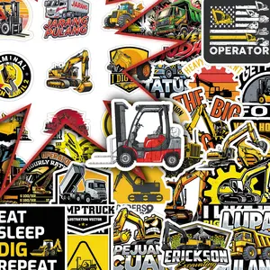 50pcs Construction Machinery Stickers — Cool Creative Design DIY Decals for Scrapbook, Suitcase, Crane, Excavator