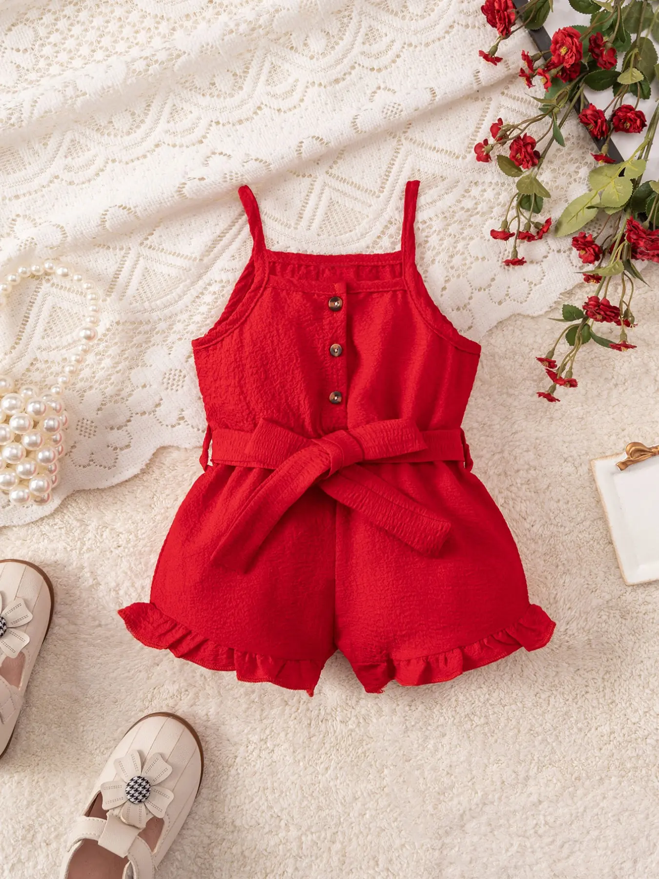 Baby Girl Crawling, Cute Bubble Texture Halter Top Design Open Front Romper + Matching Belt, Perfect for Summer Fall Holidays Gifts, Bubble Bodysuit, Toddler Romper