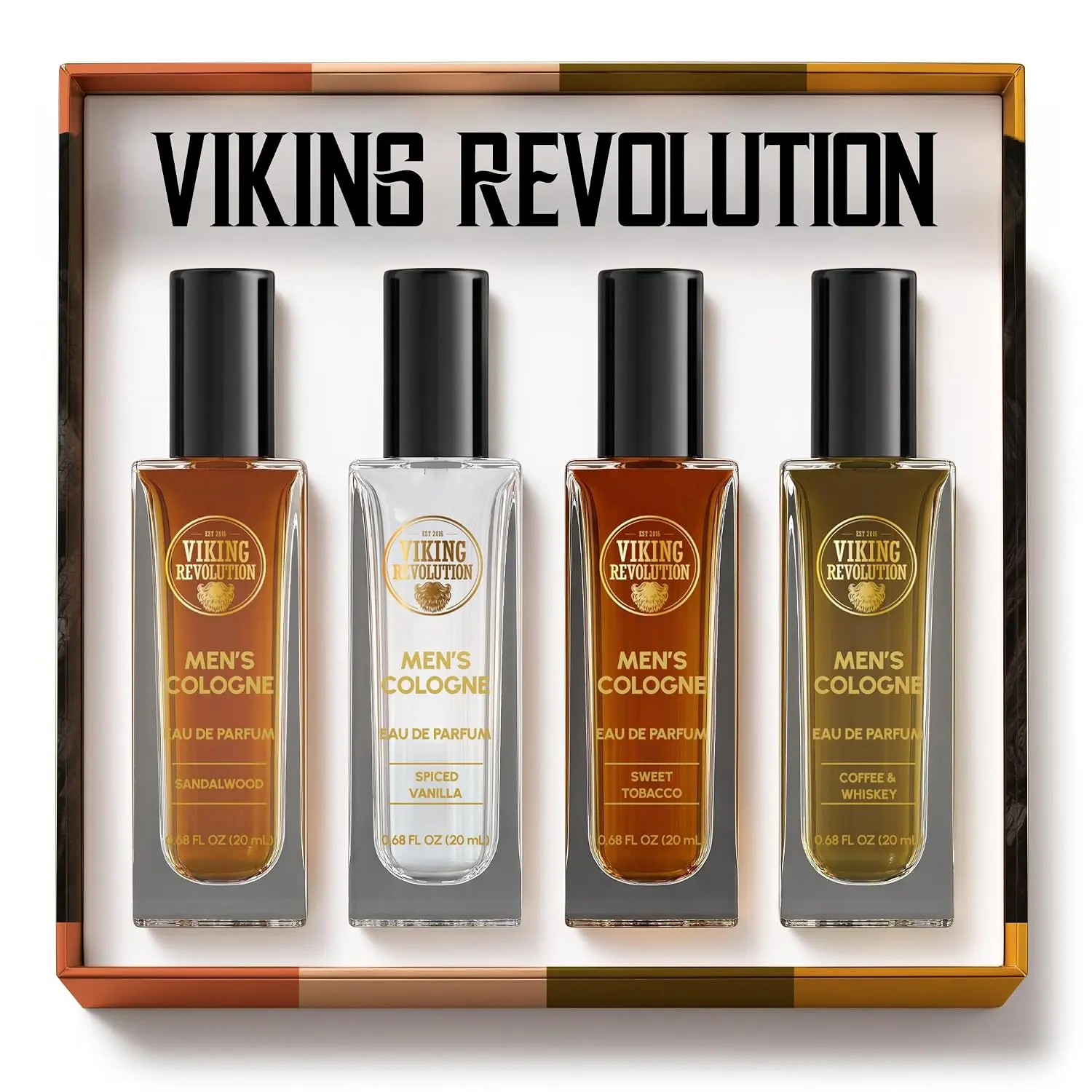 Viking Revolution Mens Cologne Sampler Sets - Travel Size Cologne for Men with Sandalwood, Spiced Vanilla, Coffee & Whiskey, Sweet T - Perfume Gift Set (4 Pack, 0.68fl oz each) Viking Revolution Mens Cologne Sampler Sets - Travel Size Cologne for Men with Sandalwood, Spiced Vanilla, Coffee & Whiskey, Sweet T - Perfume Gift Set (4 Pack, 0.68fl oz each)