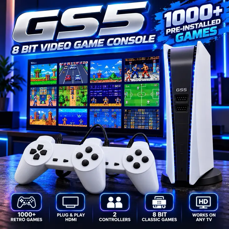 $189.99 Life G5 8 Bit Video Game Console with 1000+ Pre-Installed Games, 2 Controllers, HD Output, Works on Any TV, Retro Gaming Experience