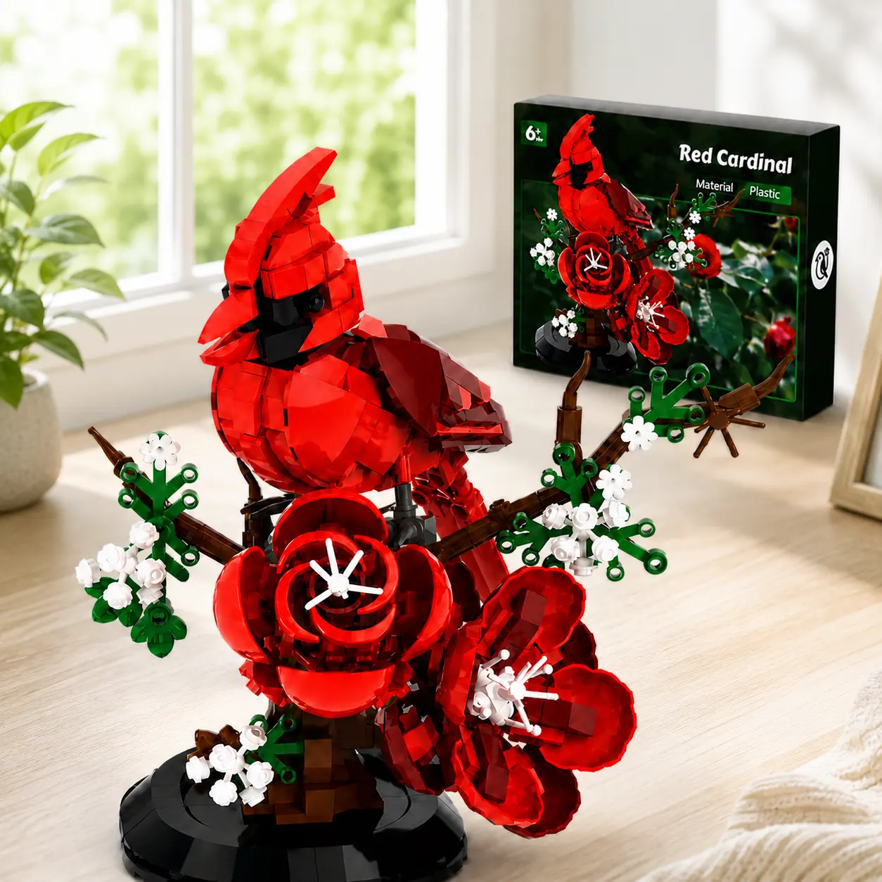 526 PCS Northern Cardinal Plastic Building Blocks Set - Red Floral Branch Display, Nature Collectibles, Miniature Figures Kit for Bird Lovers (Toys & Hobbies, Classic & Novelty Building Toys), Bricks And Minifigs