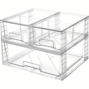 3-piece stackable storage drawers, acrylic under-sink bathroom shelf, transparent plastic storage boxes, suitable for organizing wardrobes, cabinets, and pantries