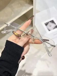 Business Style Frameless Glasses for Men & Women, Lightweight Anti-Glare Eyewear, Fashionable Work Glasses for Daily Use
