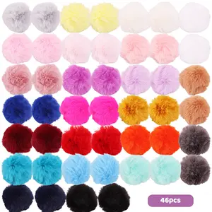 46Pcs/Set Pompoms for Hat,Faux Fur Rabbit Fur Pompoms,8 cm Fur Pompoms with Elastic Band for Knitted Hats,Shoes,Scarves,Key Pendants,Crafts,DIY Hand Tools Kits