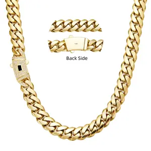 Echo 14K Gold Plated Cuban Link Necklace for Men Women 316L Stainless Steel Miami Thick Chain Hip Hop Jewelry 6/8/10/12/14MM Colorfast Waterproof Anti-Friction 16-30 inches 6-14 mm