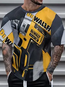 A men's electric drill-print short-sleeved T-shirt