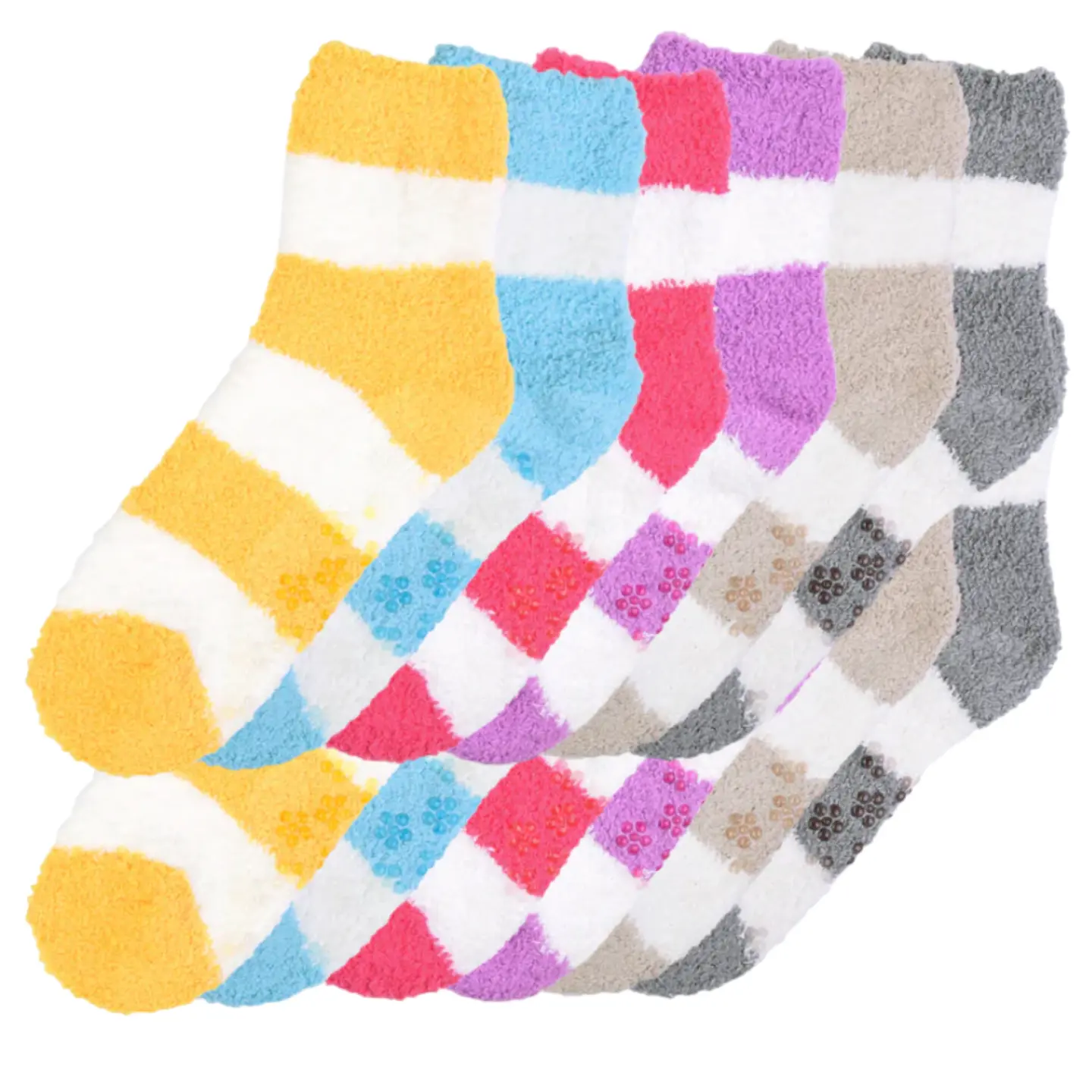 12 Pairs Women's Non Slip Plush Slipper Socks Fuzzy with Grippers No Skid Ripple Warm Soft Fluffy Winter Home Sleeping Premium Socks Christmas Gifts