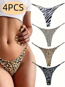 4pcs Women's Thong Cotton Underwear Low Waisted Underwear Women's Thong Lingerie Bridal Lady Comfort Womenswear Panties