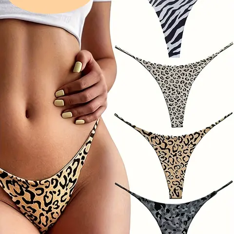4pcs Women's Thong Cotton Underwear Low Waisted Underwear Women's Thong Lingerie Bridal Lady Comfort Womenswear Panties