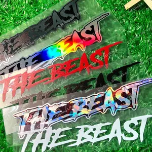 1 PC of colorful laser effect beast text motorcycle sticker, waterproof and durable helmet DIY body decoration decal, suitable for car bumpers, triangle windows and fenders, easy to stick without leaving glue, scratch-blocking personalized car sticker