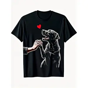 Labrador Retriever T-Shirt for Men & Women - Soft Breathable 220gsm Heavyweight Cotton Black Lab & Red Heart Puppy/Kitten- Graphic Tee, Dog Owner Gift for Birthday, Father's/Mother's Day